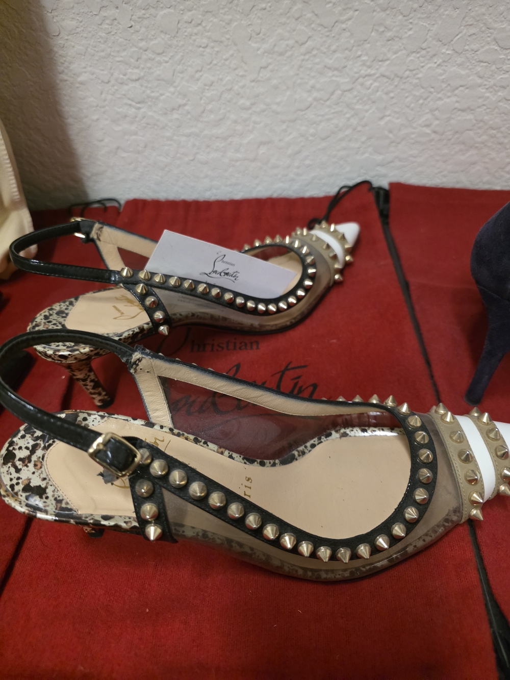 Christian Louboutin Black and White Studded Slingback Pumps
